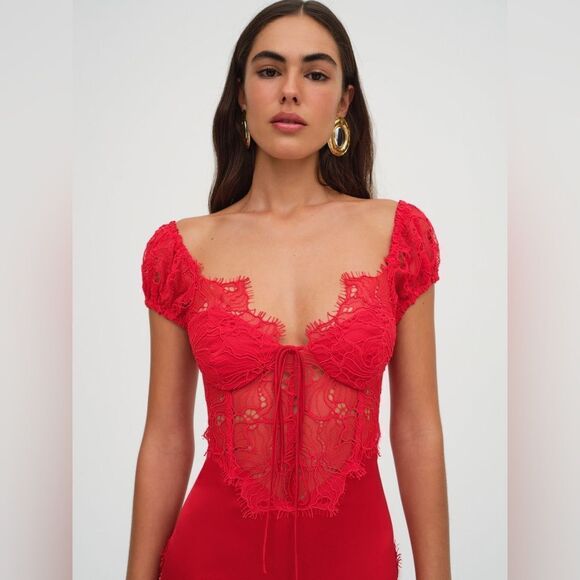 NEW FOR LOVE & LEMONS Casey Maxi Dress in Red - Picture 6 of 17